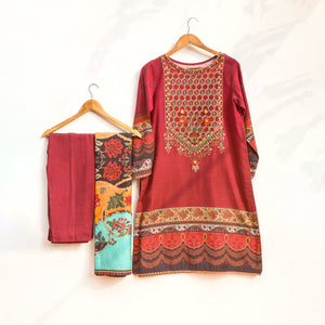 3PC- Digital Printed Khaddar Embroidered Suit  PW2205