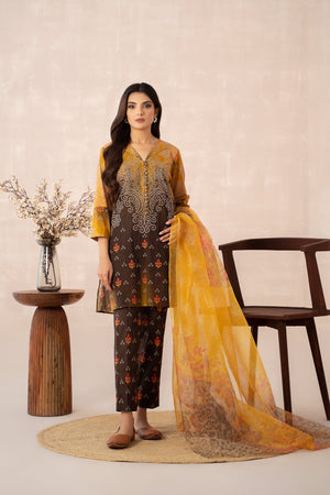3-PC Unstitched Printed Lawn Shirt with Organza Dupatta and Trouser CPS3-48