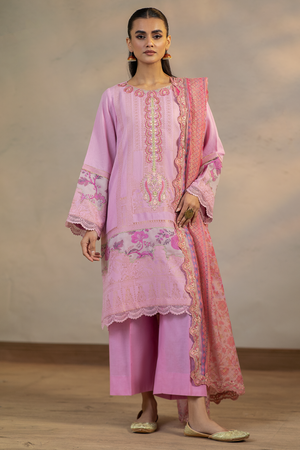 3 Pc Unstitched Embroidered Cambric Jacquard with Embroidered Chiffon Dupatta CJ4-04