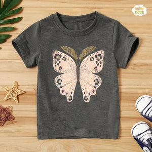 Butterfly Half Sleeves T-shirt For Kids - Grey - SBT-323