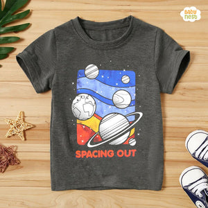Spacing Out Half Sleeves T-shirt For Kids - Grey - SBT-324