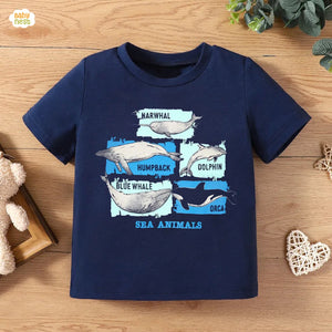 Sea Animals Half Sleeves T-shirt For Kids - Navy Blue - SBT-339