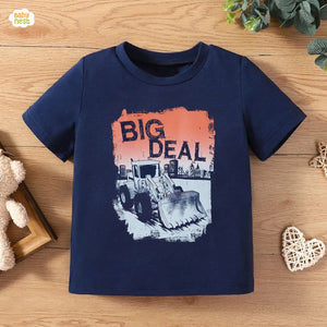 Big Deal Half Sleeves T-shirt For Kids - Navy Blue - SBT-339