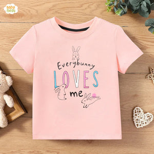 Bunny Loves Me Half Sleeves T-shirts For Kids Rose Pink – SBT-347