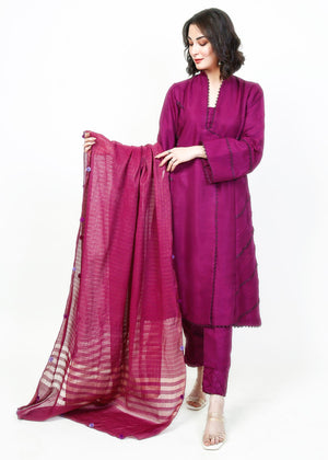 FashionPorters - 3 Piece Solid Purple Plum Raw Silk Suit - SP22-AZ4