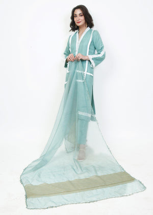 FashionPorters - 3 Piece Solid Sea Green Raw Silk Suit - SP22-AZ6