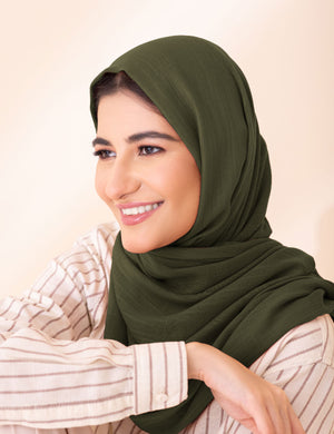 Turkish Slubs Lawn Hijab- Olive