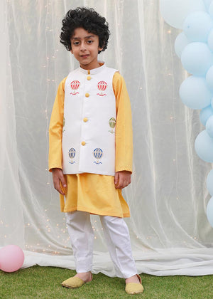 Yellow kurta with Balloon waist coat
