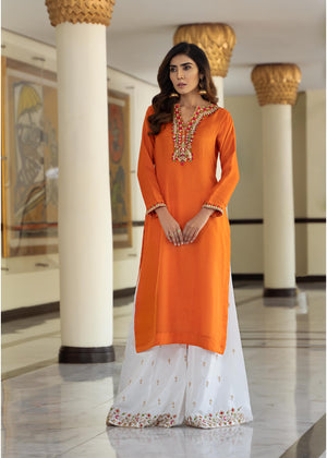 Meerab Shahid Closet - Naranji two piece embroidered dress