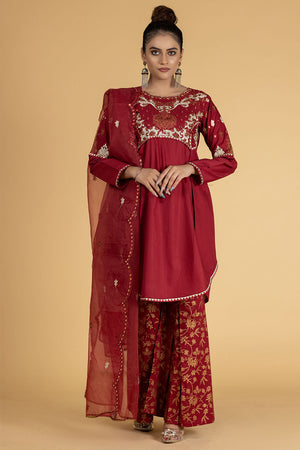 Embroidered Cotton Sharara Suit - 2508