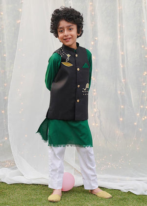 Green kurta and waist coat set
