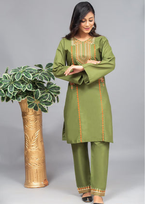 Olive Green - Embroidered - AKS-3022