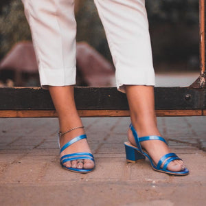 Azure Blue Block Heeled Strappy Sandals