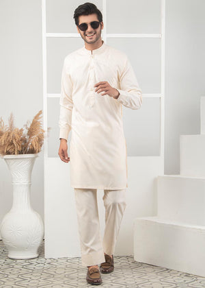 Cream Kurta Pajama With Front Panel Design