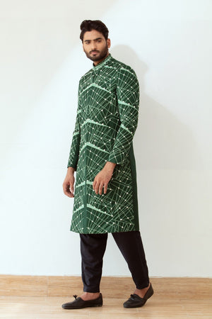 Army Green Raw Silk Embroidered Sherwani - Made to Order