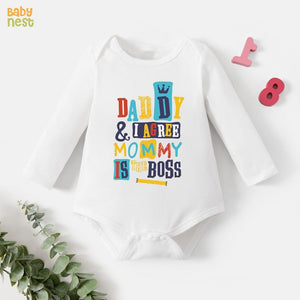 Daddy & I Agree Mommy Is The Boss – (White) RBT 184 Full Sleeves Romper for Kids