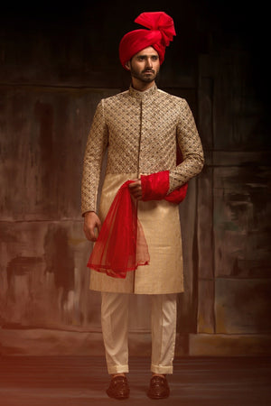 Dull Gold Embroidered Sherwani - Made to Order