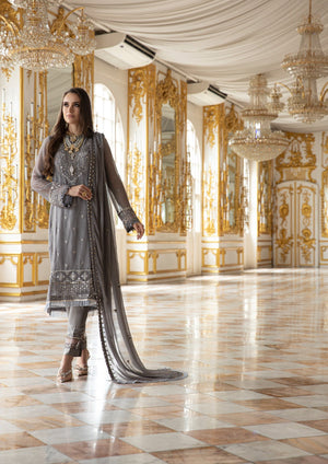 Shark gray – Embroidered Chiffon Unstitched 3Pc Suit