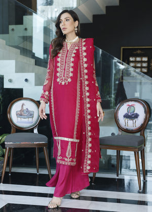 Magenta Embroidered Khaddi Net Unstitched 3Pc Suit