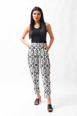 Straight Trouser / Pants WB White Abstract