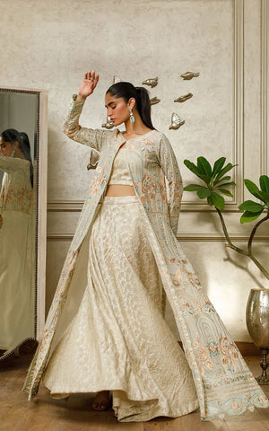 Chiffon Embroidered Jacket With Tube & Skirt - 8422