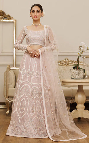 Net Embroidered Blouse And Lehenga - 8406