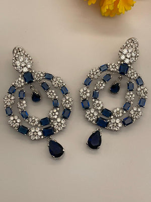 Blue, Silver Sapphire, Zircons Earring
