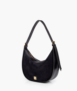 Black suede hobo bag