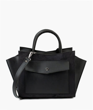Black suede top-handle bag