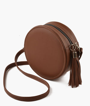 Brown circle cross-body bag