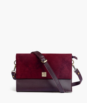 Burgundy suede envelope shoulder bag