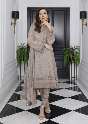 Lava Gray Embroidered Khaddi Net Unstitched 3Pc Suit