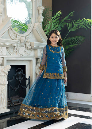 Net Formal 2 Piece Suit for Girls -  Blue