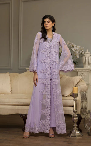 Net Embroidered Front Open Jacket With Trouser - 8728