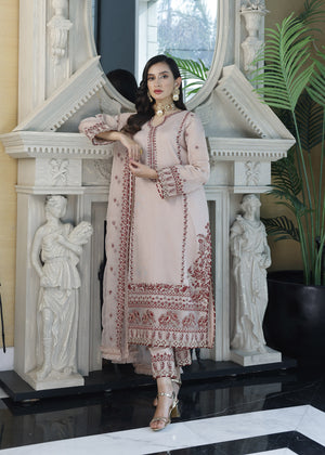 OldRose Embroidered Khaddi Net Unstitched 3Pc Suit