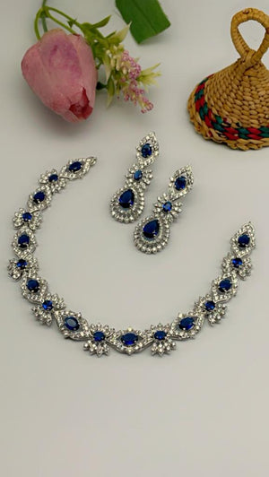 Blue, Silver Sapphire, Zircons Necklace