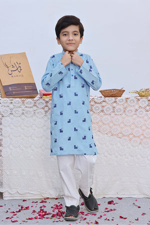 Sky blue emb boys kurta