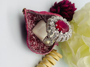 Red, Silver Ruby, Zircons Ring