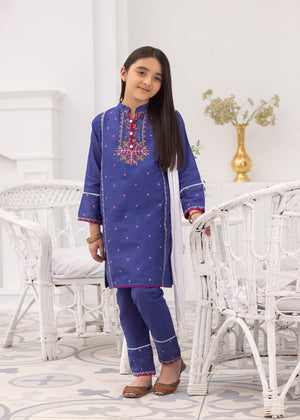 3 PIECE ROYAL EMBROIDERED COTTON SUIT