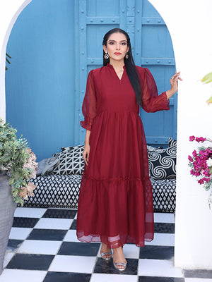 Flary Long Maroon Frock