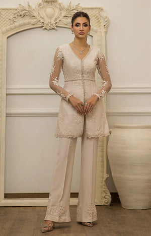 Net Embroidered Jacket With Trouser - 8727