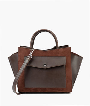 Dark brown suede top-handle bag