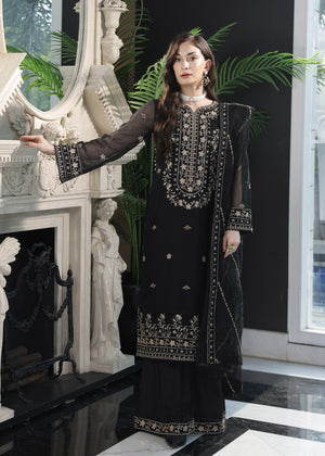 Mignight Black Embroidered Khaddi Net Unstitched 3Pc Suit