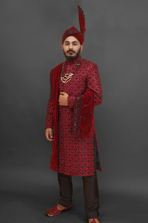 sherwani maroon designer wear 01