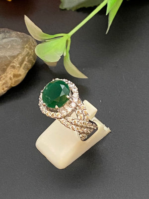 Green, Silver, Gold Emerald, Zircons Ring