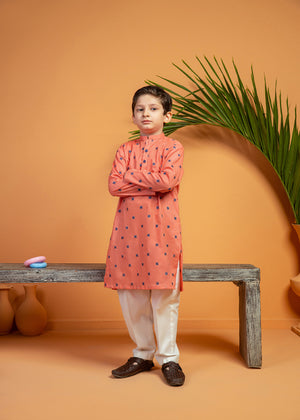 Peach Emb Boys Kurta