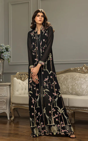 Chiffon Embroidered Long Jacket With Trouser - 8626