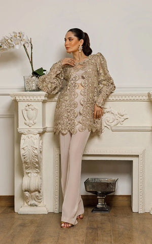 Organza Embroidered Jacket with Plain Trouser - 8605.1