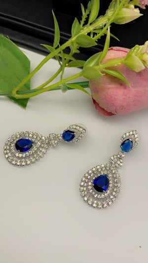Blue, Silver Sapphire, Zircons Earring