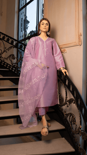 Lilac Embroidered Raw Silk 3pc Suit